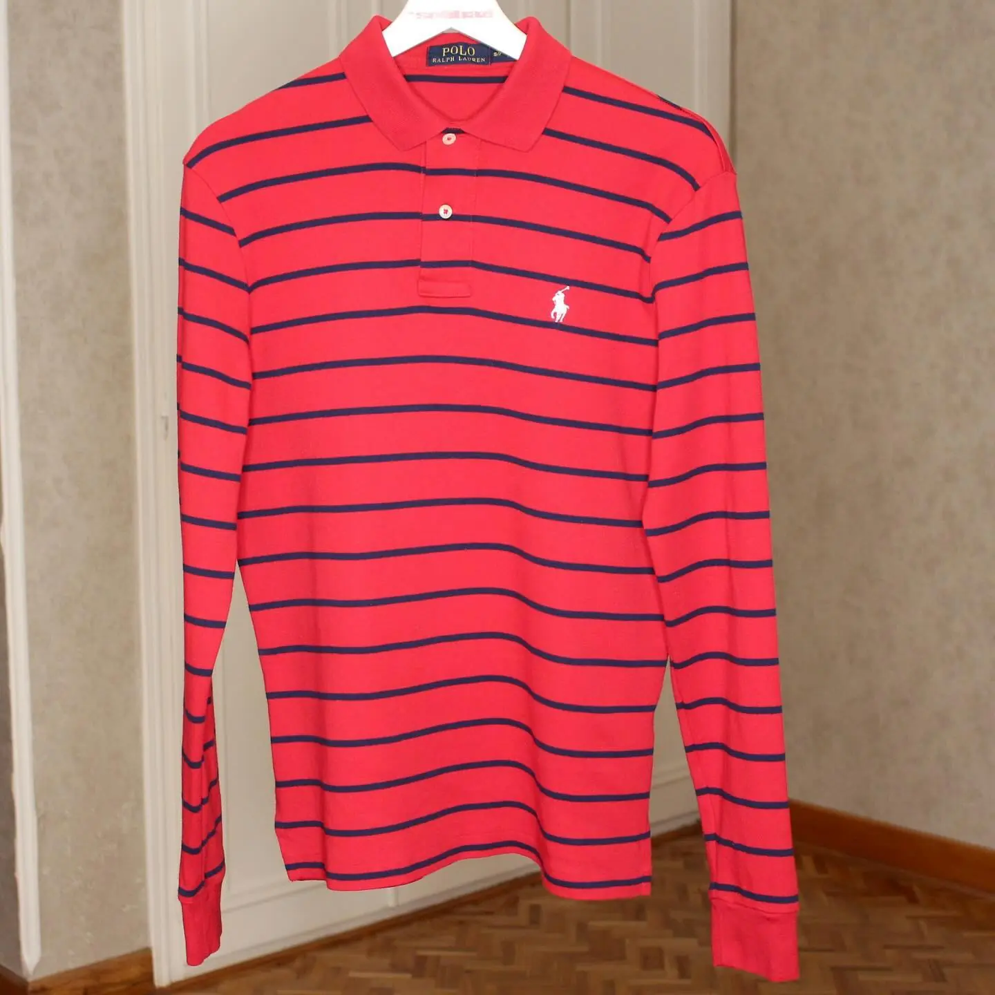 Polo Ralph Lauren red and navy striped long-sleeve polo., view 1 of 3
