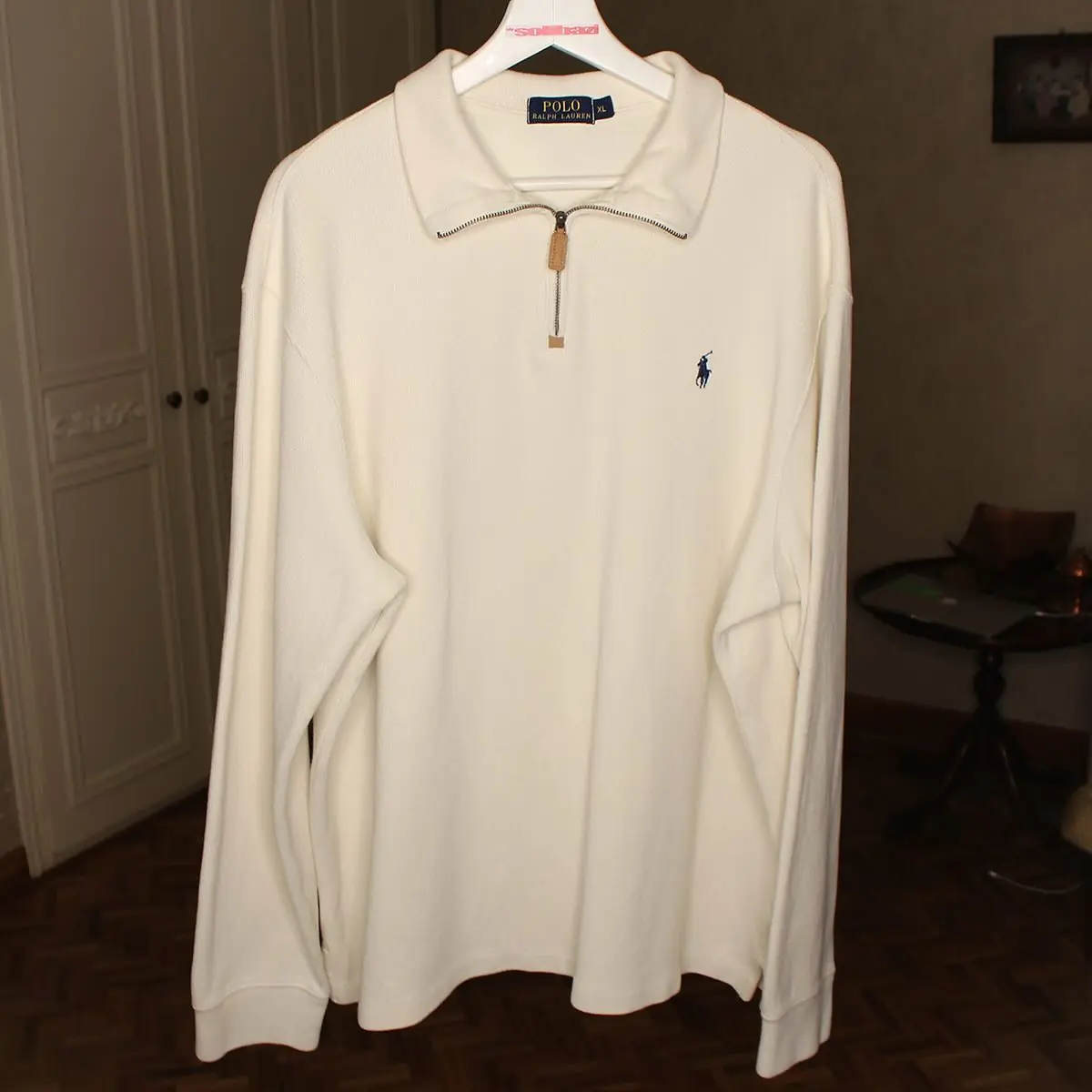 POLO RALPH LAUREN Men’s French Ribbed Cotton 1/4 Zip Pullover Ivory XL NWT, view 1 of 8