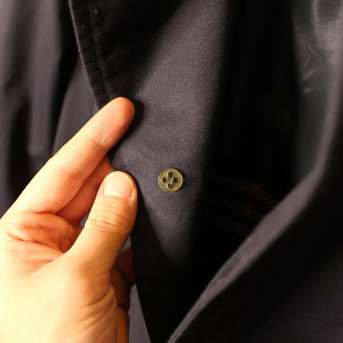 Vintage Burberry’s for Harrods trench coat in navy. Nova Check zippered lining included., view 6 of 8