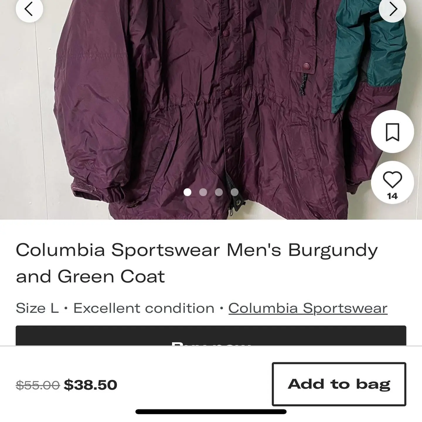 Vintage Columbia Sportswear Men’s Burgundy and Green Coat (to better understand the color, please refer to the last slide), view 10 of 10
