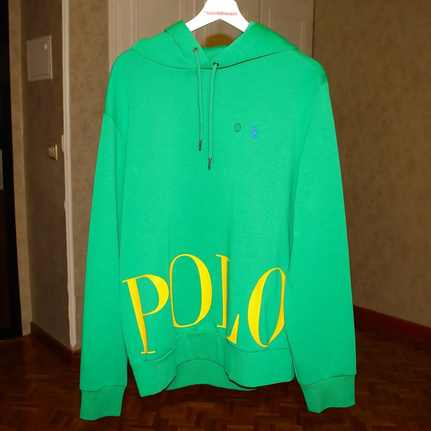 Polo Ralph Lauren Double Knit Hem Logo Hoodie Men’s Green/Yellow Print, view 1 of 6