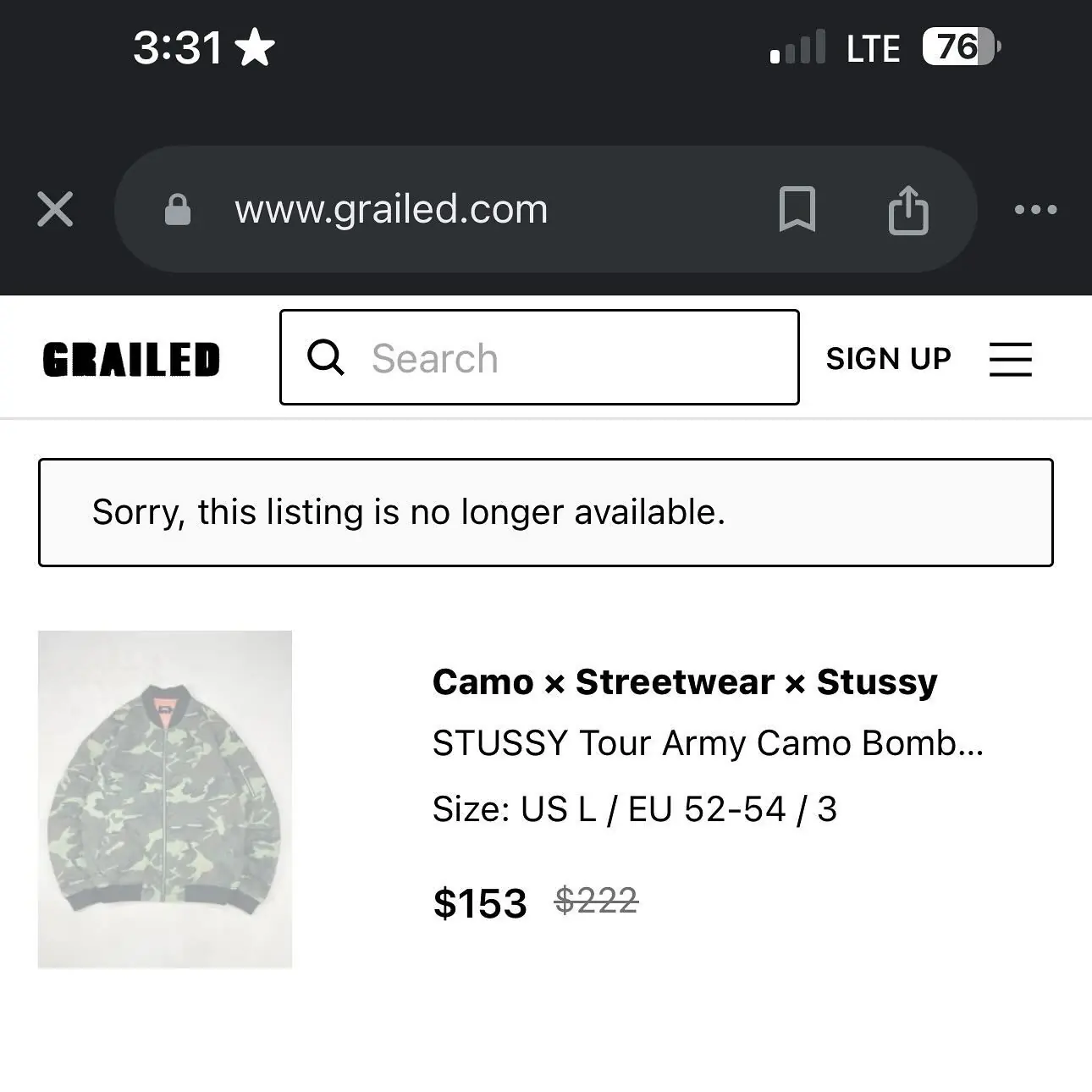 Stussy Tour Army Camo Bomber jacket, view 6 of 6