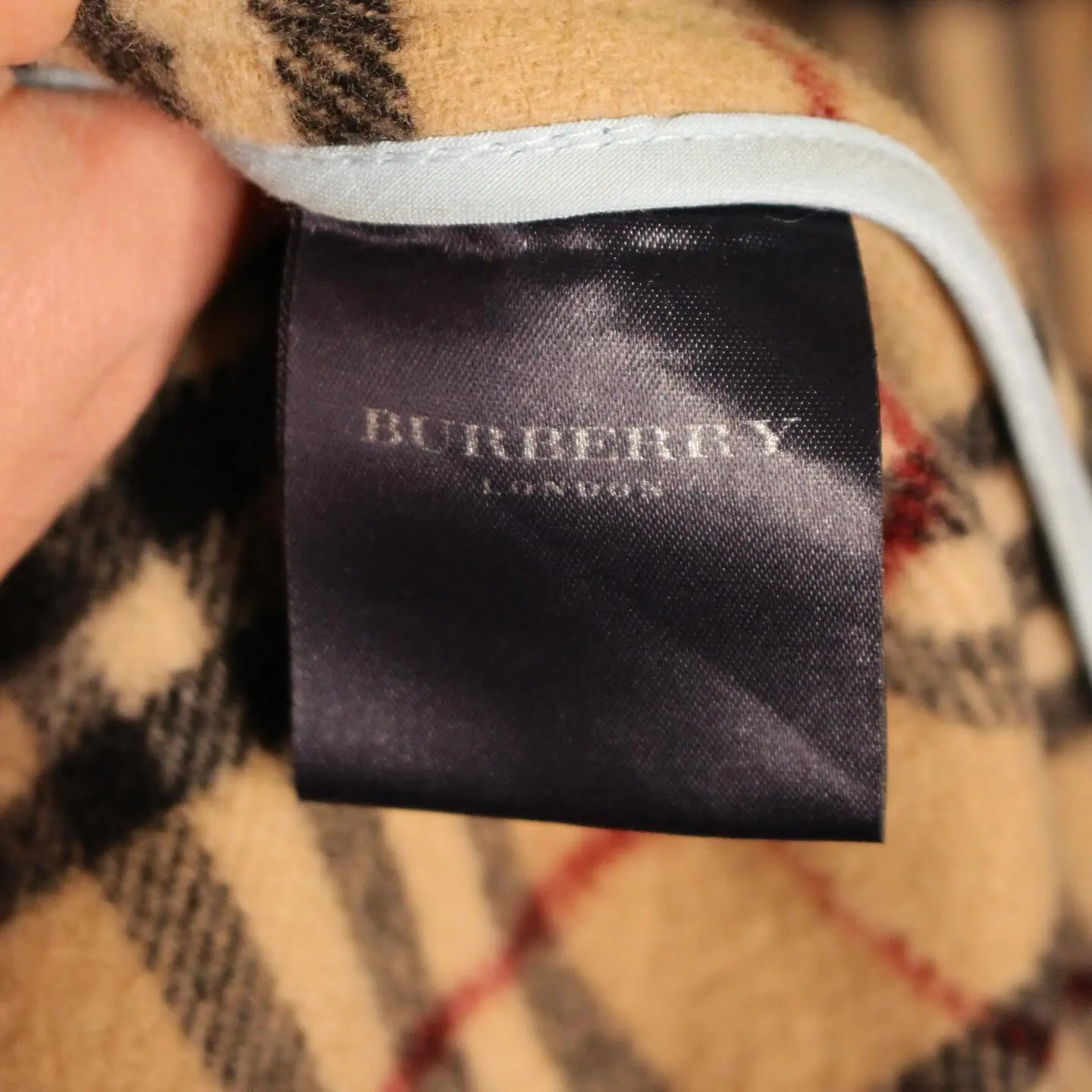 Burberry Men’s dusty blue and Burberry checkered pattern lining Duffle Coat, view 6 of 8